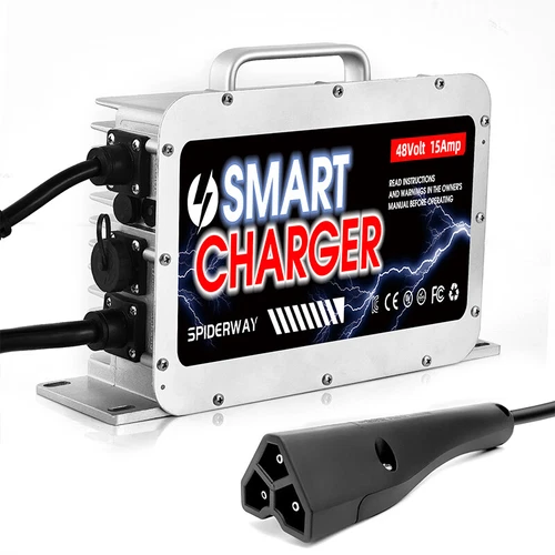 48 Volt 15 AMP Golf Cart Battery Charger 3 Pin Triangle Plug For EZGO TXT RXV - Picture 1 of 9