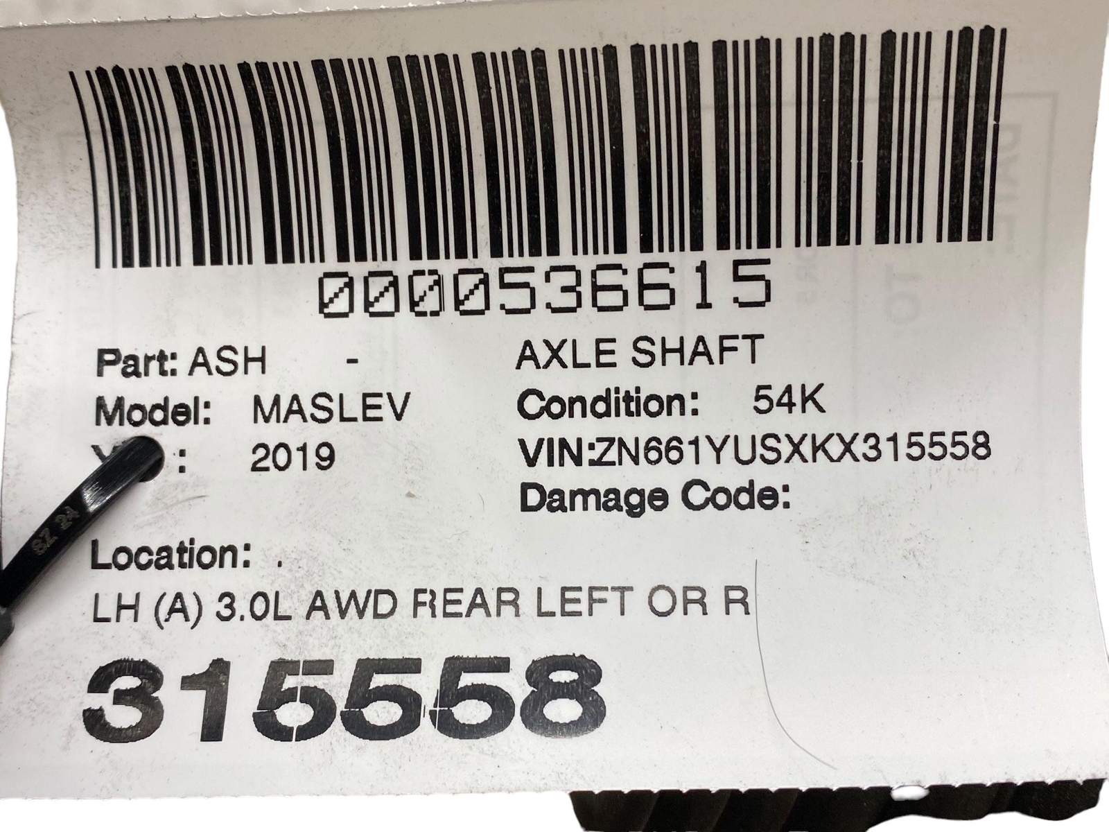 2017-2024 MASERATI LEVANTE (A) 3.0L AWD REAR LEFT OR RIGHT CV AXLE SHAFT *54K*