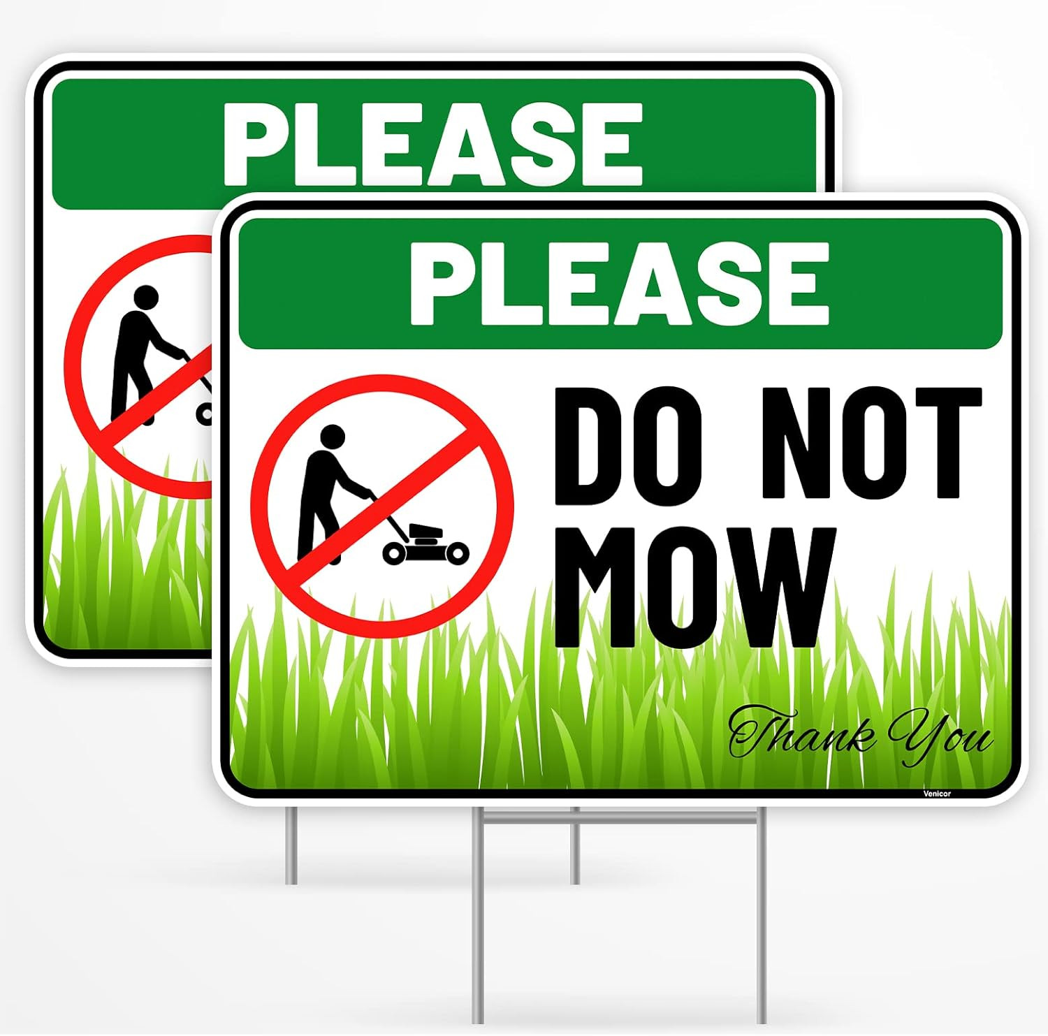 2PC Do Not Mow Sign with Stake 12 Inches by 9 Inches - Corrugated Plastic