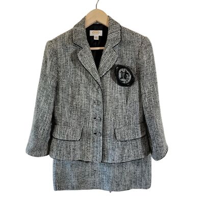 Talbots Black White Tweed Blazer + Skit Set Twinnie Sz 6 Corporate Career Office