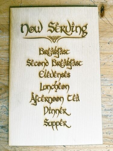 Hobbit Now Serving Elevensies Wall Sign, woodwork pyrography - Picture 3 of 4