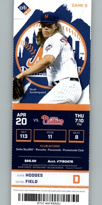 Philadelphia Phillies vs New York Mets 4/20/2017 Full Ticket - Noah Syndergaard