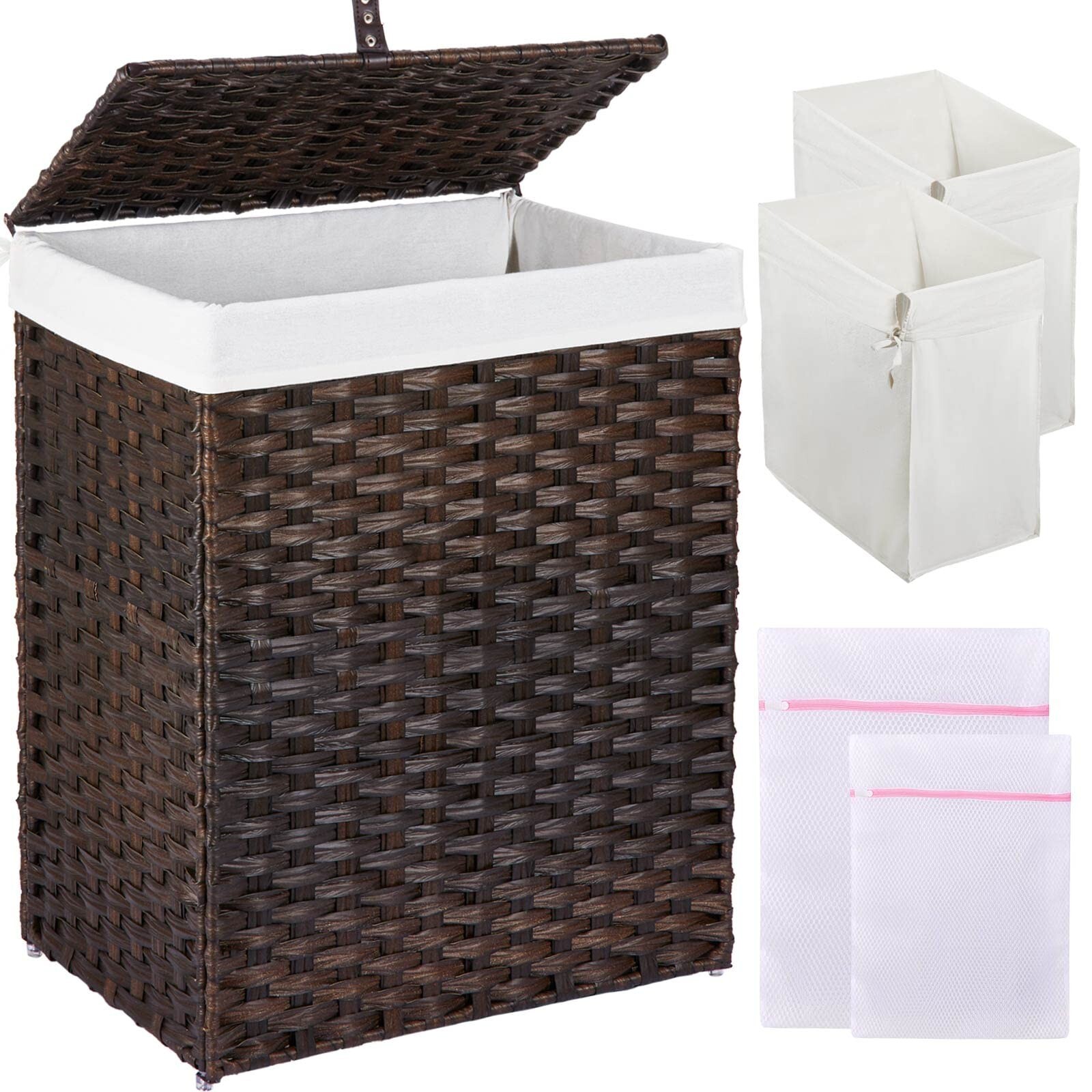 GREENSTELL 90L Laundry Hamper with Lid, 2 Removable Liners, Durable Fabric Storage Basket for Home, Office, or Washroom-image