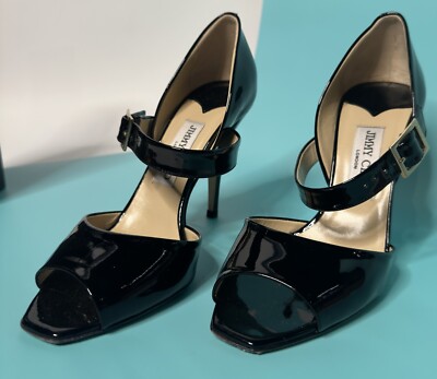JIMMY CHOO LONDON Black Patent Leather Open Toe Lumiere D  display picture 1