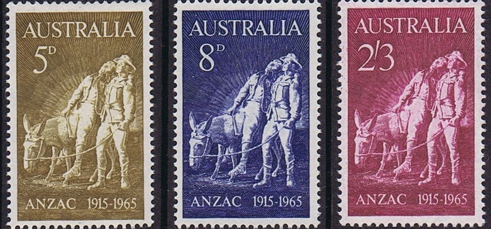 1965 Australian ANZAC 50thAnniversary Full Set of [5d/8d/2'3] Pre-Decimal Stamps