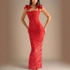 2026 Summer Womens Luxury Bow Embroidered Hollow Embroidered Long Clubwear Dress