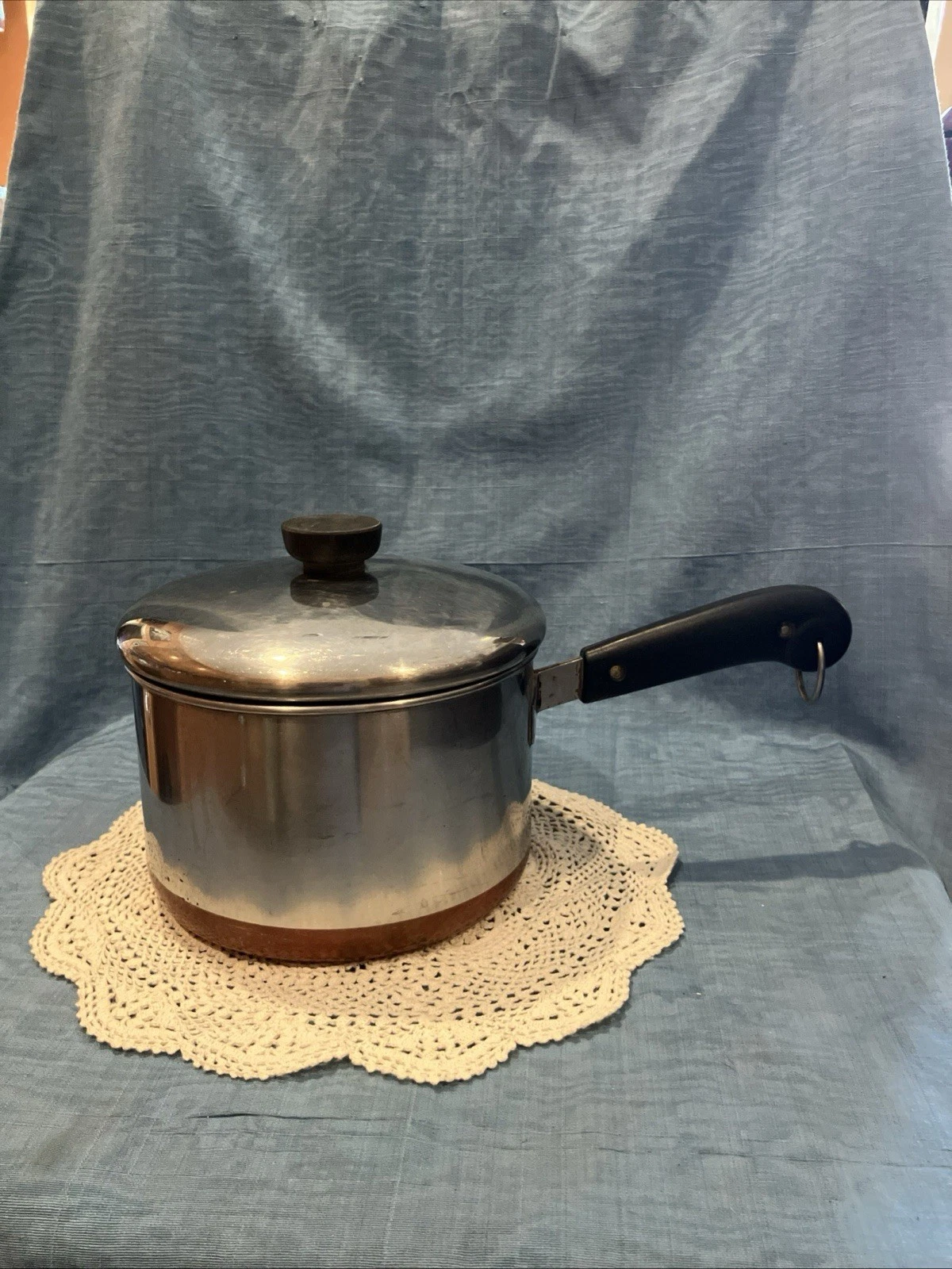 Vtg 1801 REVERE Ware 3 Qt Stanless Steal Copper Bottom Pot Pan With Lid