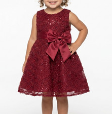Rare Editions Girls Dress Burgundy Red Sequin Bow Holiday Party NWT