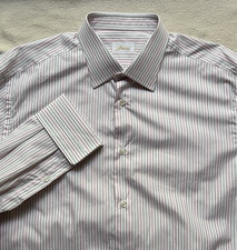 BRIONI Dress Shirt 100 Cotton Men's Size 43/17 Striped Pink French Cuff