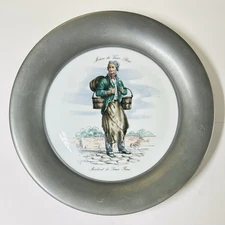 French Pewter Encased Porcelain Plate Craft Of Old  Paris/Metiers du Vieux Paris