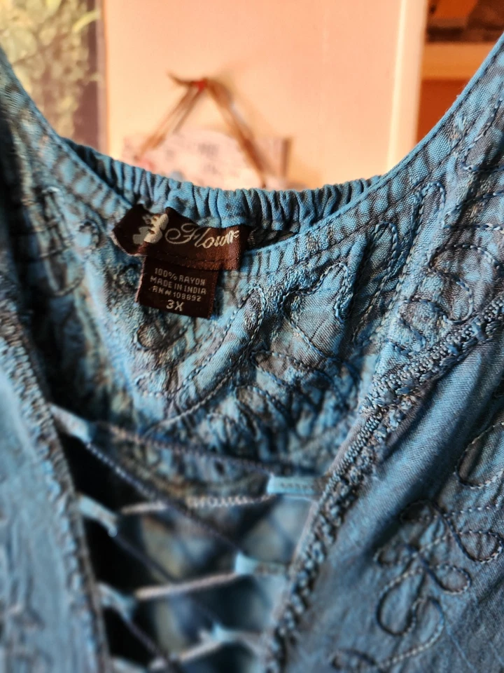 VTG 90s Boho Denim  Sleeveless Lace Up Corset Back Dress  - Image 3 of 4