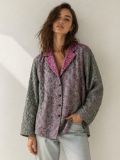Vintage Chico's Jacket 100 Silk Patchwork Embroidered Floral Artsy Whimsical