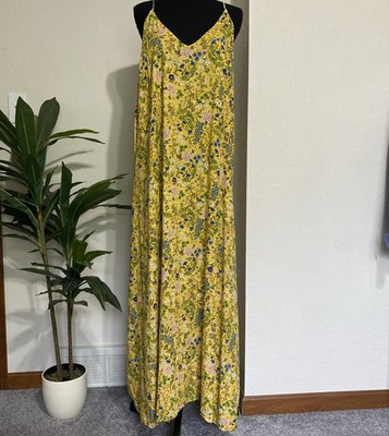 Old Navy Summer Maxi Sun Dress XXL Yellow Floral Spaghetti Crossback Flowy  Boho | eBay