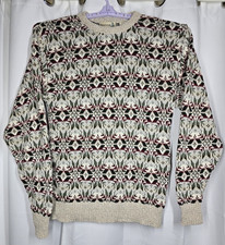 VTG Fieldmaster Knit Sweater Mens M Cotton Red Green Holiday Snowflakes USA Made