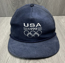 Vintage USA Olympics Hat Cap Strap Back Navy Blue Olympic Rings Mens 1992 90s