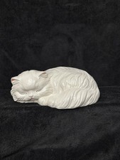 Vintage Sleeping Cat Figurine Ceramic White P...