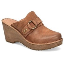 BORN Suede Clog Wedge Nola Buckle Brown Chunky Y2K Heel Slip On Block Shoe 8