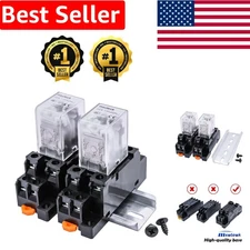 2pcs 10A Electromagnetic Relay with LED Indicator and DIN Rail Base for Projects