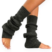 Lambswool Winter Ribbed Leg Warmers Natural Wool Footless Long Socks 1, Smoky