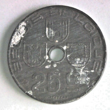 1945 Belgium 25 Centimes Coin World KM#132 Zinc BELGIE-BELGIQUE Belgian