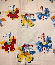 Carousel Horse Crib Baby Blanket Quilt 42x32" Boy Girl Vintage 1980s Handmade 