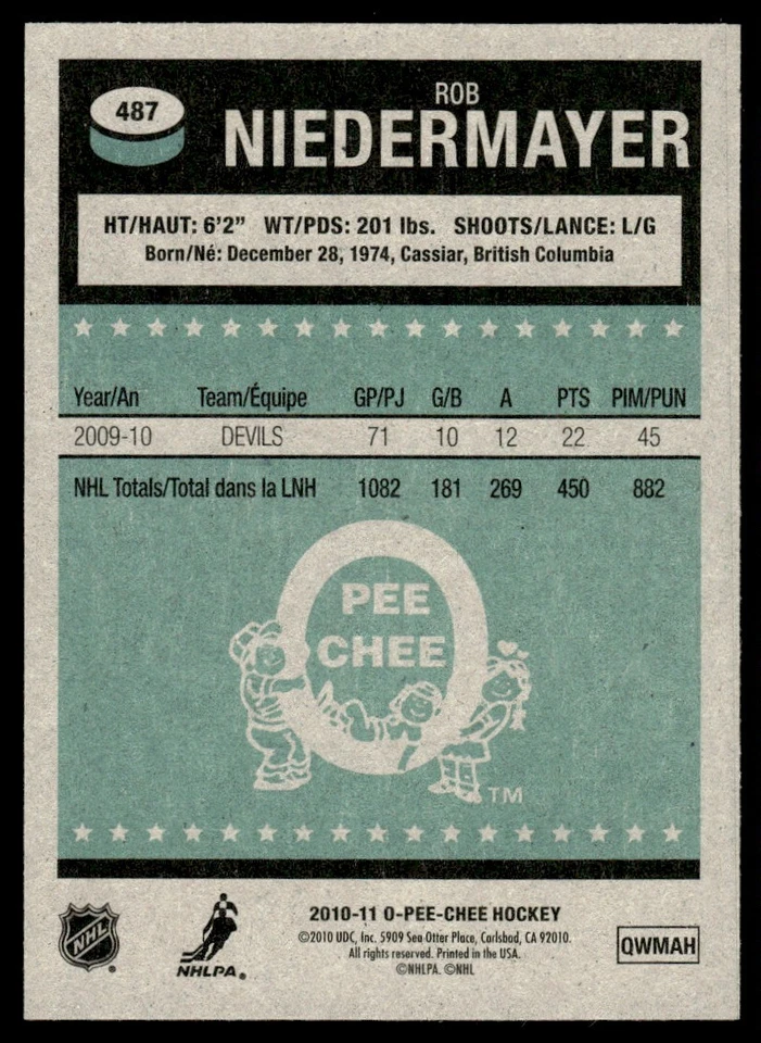 2010-11 O-Pee-Chee Retro Rob Niedermayer Buffalo Sabres #487 - Image 2 of 2