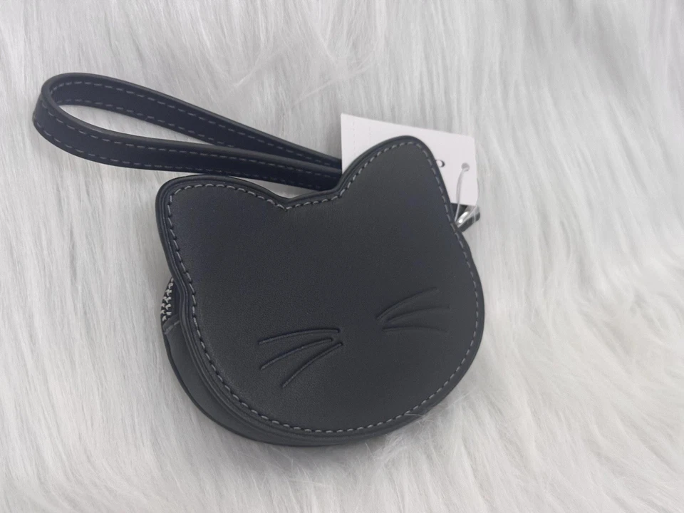 NUEVO CON ETIQUETAS Coach 2025 Halloween Gato Gatito Estuche para Monedas Monedero Cuero Plateado/Negro CCG23 Foto 2 de 4