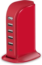 USB Phone Charger 6 Ports 40W Upoy, Type C Wall red charging station 