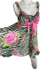 Betsey Johnson Intimates Babydoll Slip Dress Pink Bow Lace Sz M