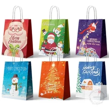 24Pcs Christmas Kraft Gift Bags Holiday Paper Gift Bags, Medium Christmas Gift