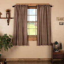 Rustic 63"x36" Panel Pair Brown Rod Pocket Rory Plaid Window Curtains VHC Brands