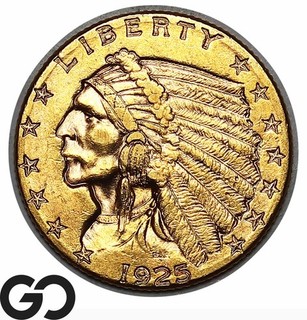 1925 D Gold Quarter Eagle $2.5 Gold Indian BU