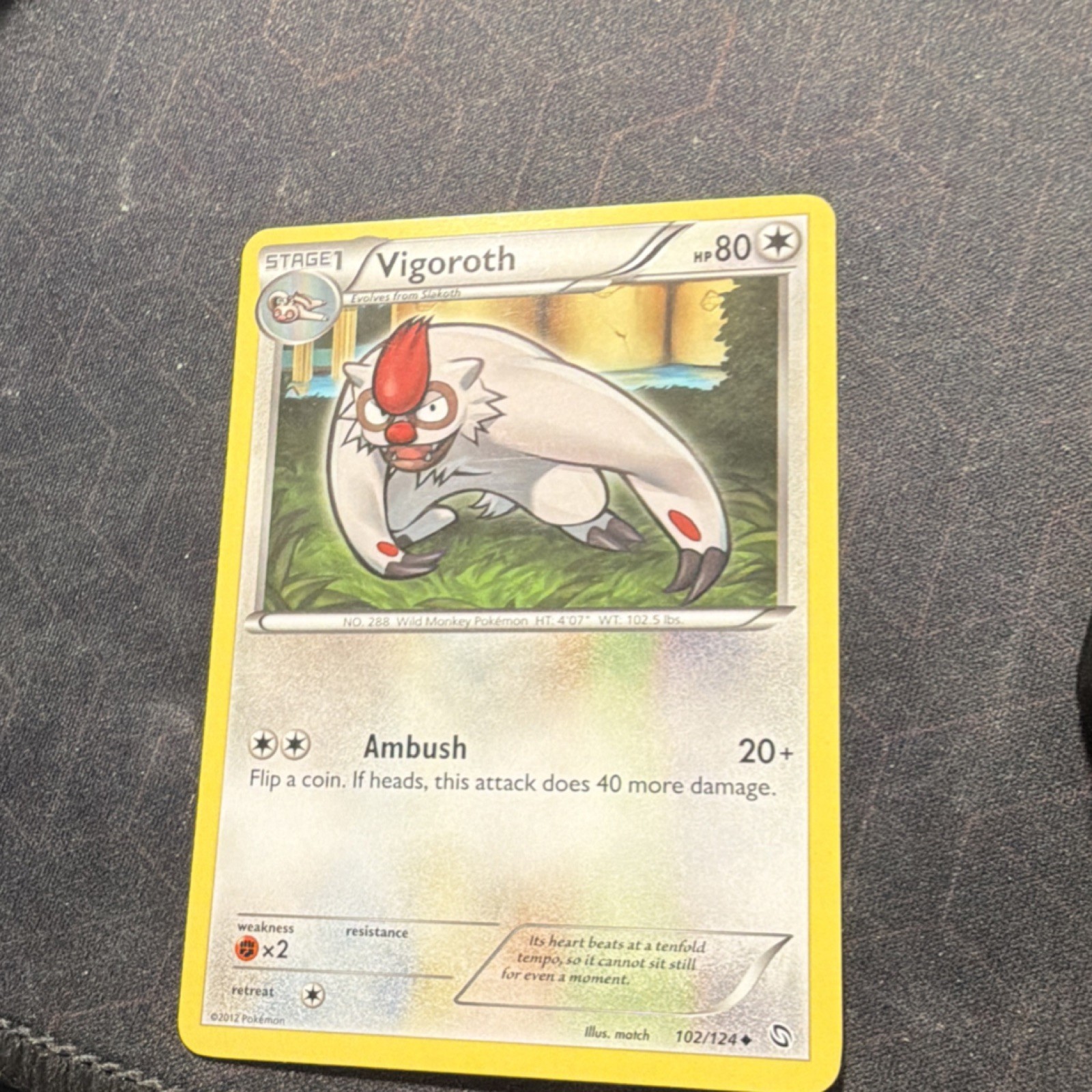 Pokémon Vigoroth 102/124 Dragons Exalted 80 HP Uncommon Stage 1 Regular