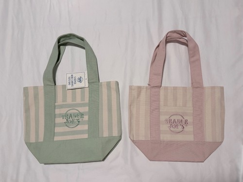 Trader Joe’s Mini Pastel Striped Canvas Tote Bag 2026 Limited Edition Set Of 2