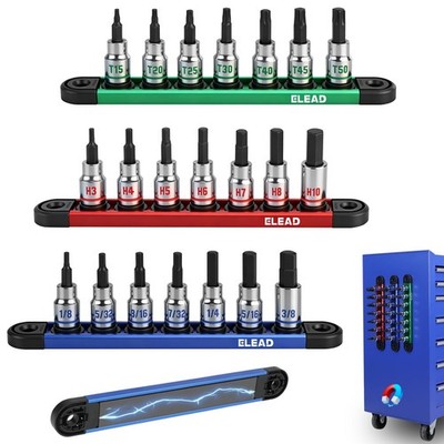 21-Piece Allen Bit Socket Set, 3/8'' Drive Hex & Full Size, Green, Red, Blue