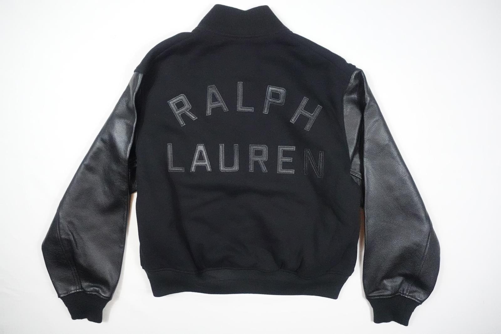Polo Ralph Lauren Jacket Bomber Varsity Black Leather Spellout Letterman NWT S