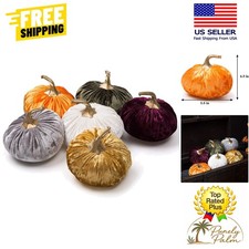 6PCS Handmade Velvet Pumpkins for Halloween Thanksgiving Decoration