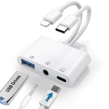 USB C Lighting to 3.5mm Headphone Adapter, 3-in-1 USB OTG Camera Adapter ...