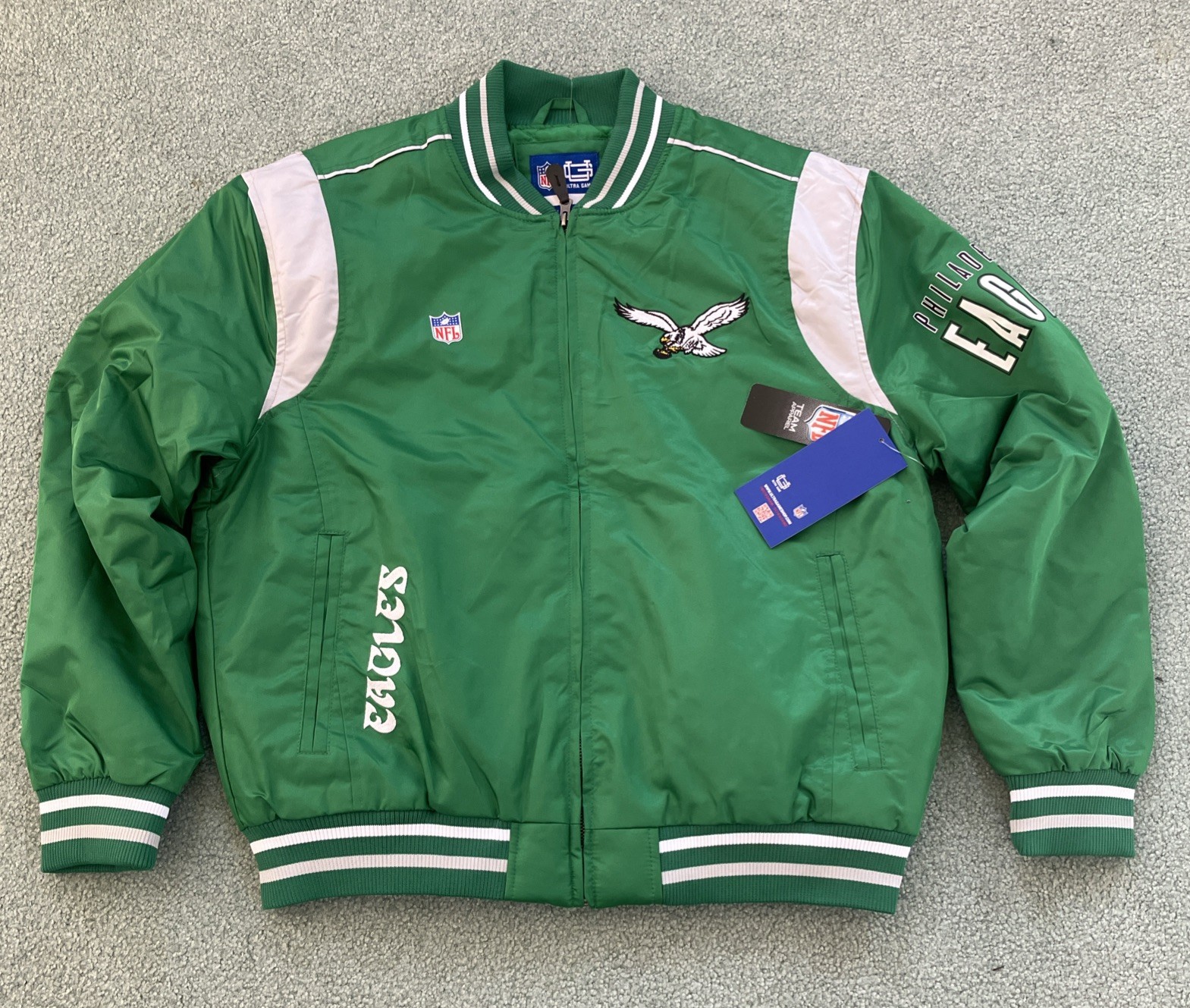NWT Men’s NFL Philadelphia Eagles Kelly Green Satin Jacket Size XL