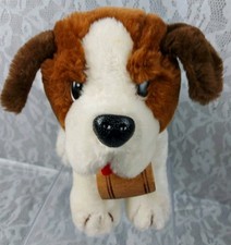 Dakin St. Bernard Dog Puppy Saint Wooden Barrel 13" Plush Stuffed 1983 Vintage