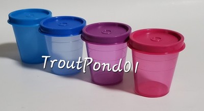 TUPPERWARE Midgets Mini Bowls 2 oz Set 4 Small Cups Blue Purple Pink New