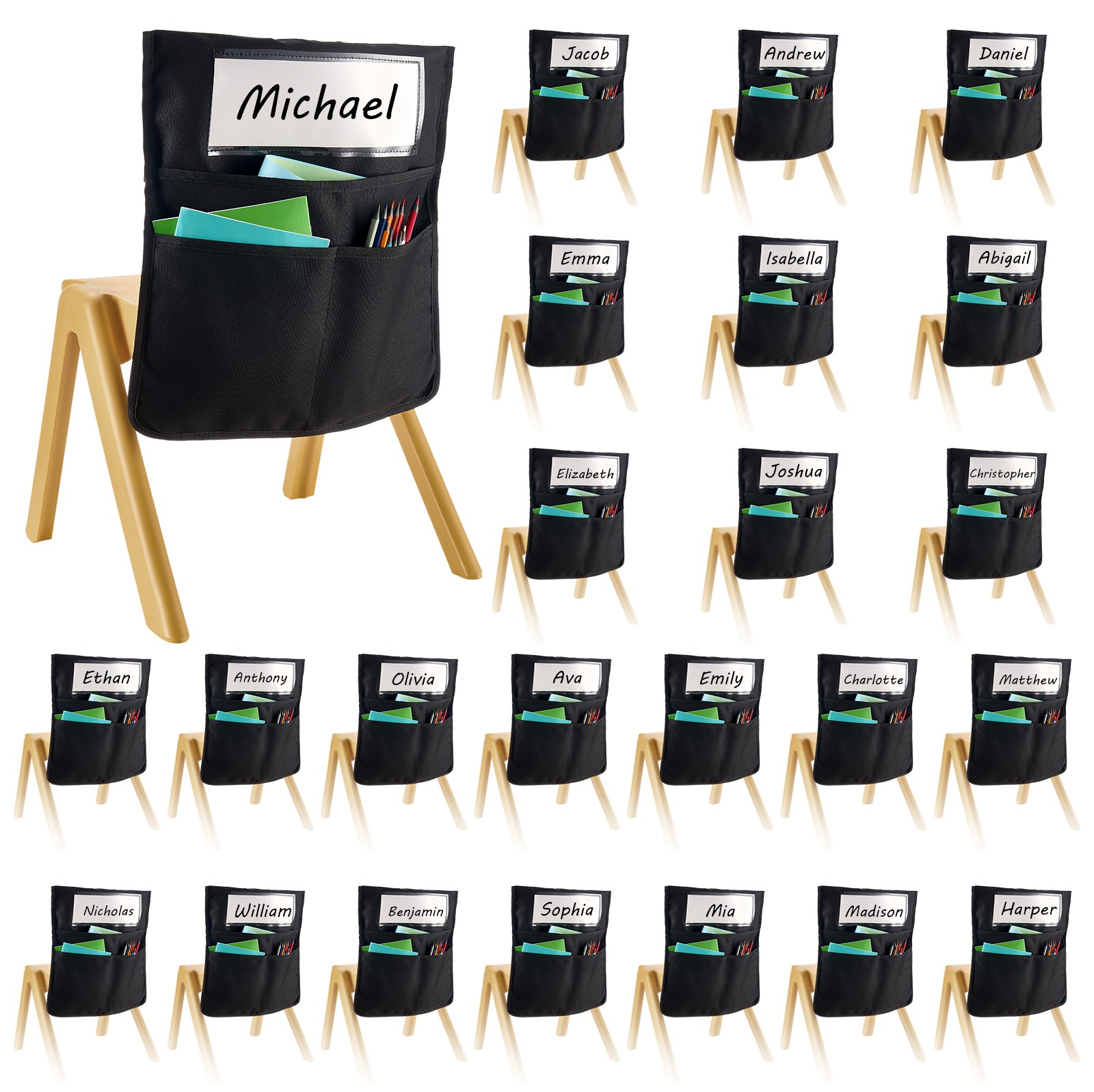 Pockets For Classroom 24 Pack Seat Pocket With Name Tag Black