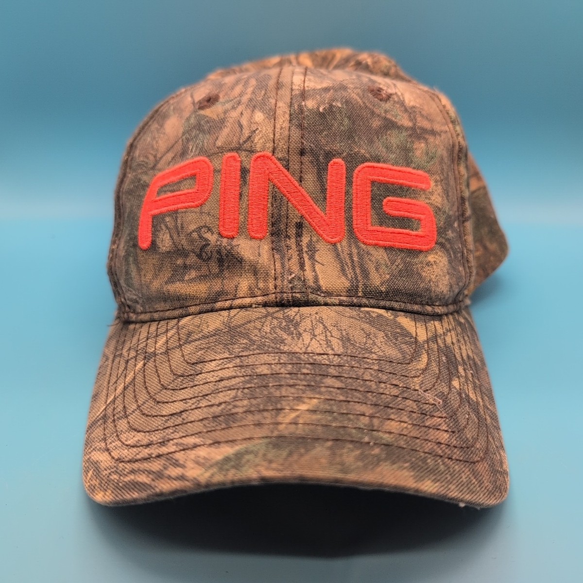 Used PING GOLF Real Tree Camo Trucker Snap back Cap Hat Orange