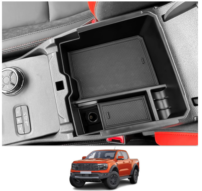 Boîte de rangement Ford Ranger T9 2024 2025 en ABS noir pour console centrale