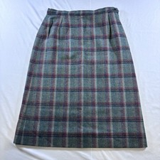 Vintage Pendleton Wool Plaid Midi Skirt Grey Green Burgundy Size 10 M139-212