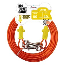 Petest Reflective Tie Out Cable with Crimp Cover 90lbs40ft, Yellow & Orange