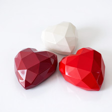 Heart Pet Ashes Urn   Geometric Low-Poly Ceramic Memorial   Red/White/Pink