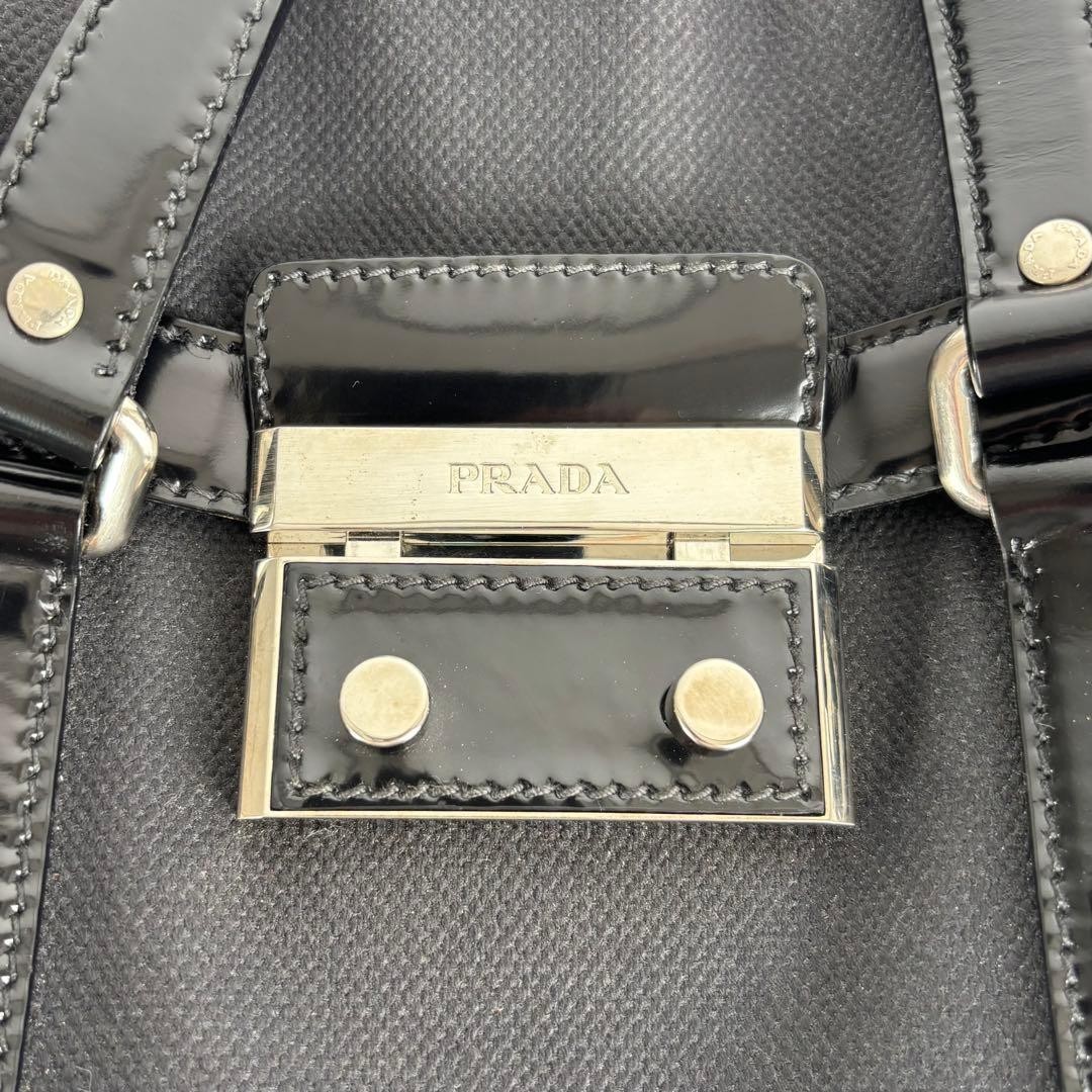 PRADA Women's Tote Bag Handbag Canvas Leather Black Noir Used Authentic thumbnail 14