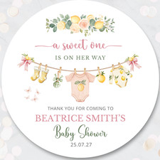 Girl's Sweet One Lemon Theme Personalised Baby Shower Stickers Favour Bag Labels
