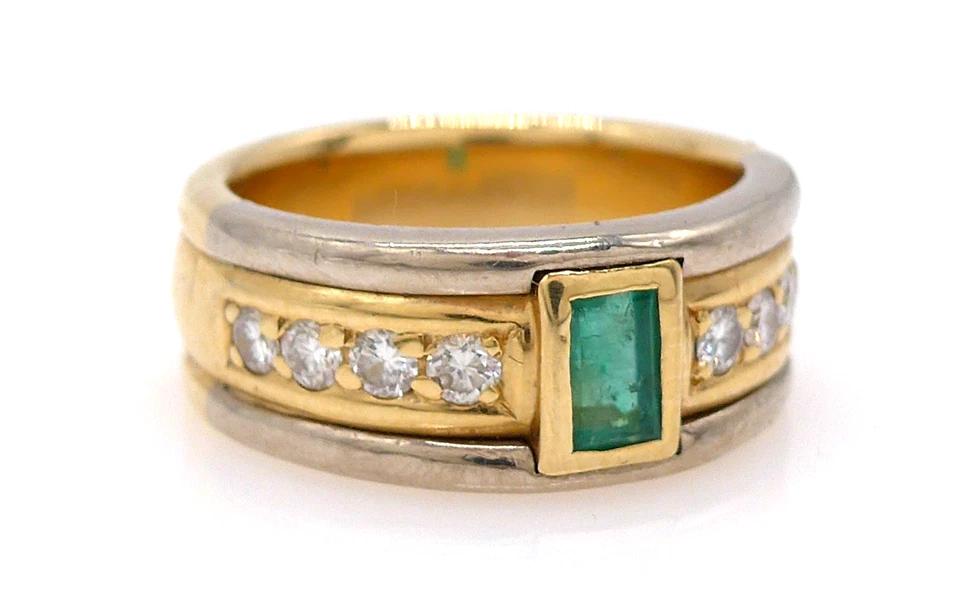 Größe 49 Ring 750 GOLD 18 Karat Bicolor anello bague Smaragd Diamant G3582/25 - Bild 2 von 4